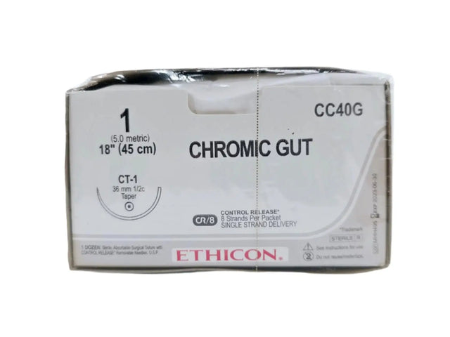 Ethicon CC40G 1 Gut Chromic Naturally Brown 8x18" CT-1 CR Box of 12 Ethicon