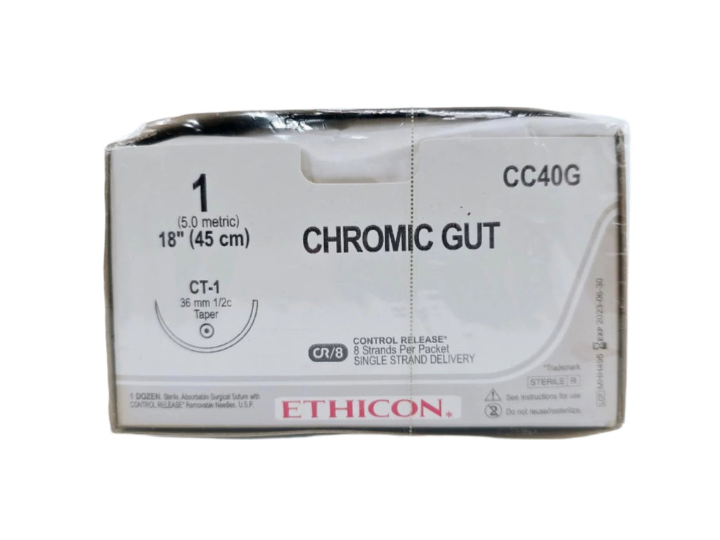 Ethicon CC40G 1 Gut Chromic Naturally Brown 8x18" CT-1 CR Box of 12