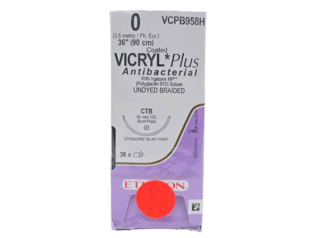 Ethicon VCPB958H 0 Coated Vicryl Plus Undyed 1x36" CTB Box of 36 Ethicon