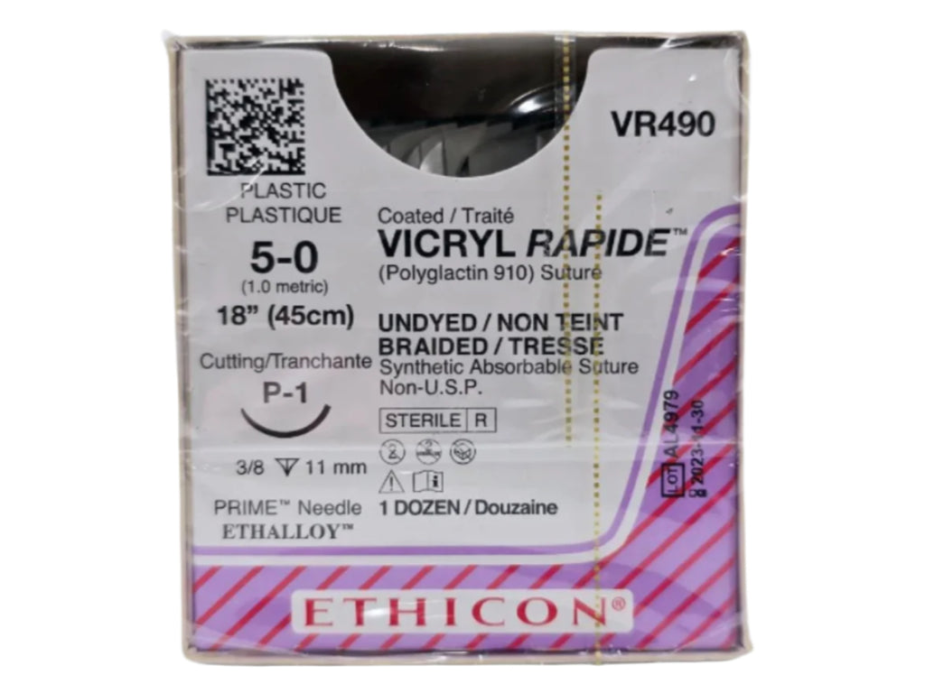 Ethicon VR490 5-0 Vicryl Rapide Undyed 1x18" P-1 Box Of 12