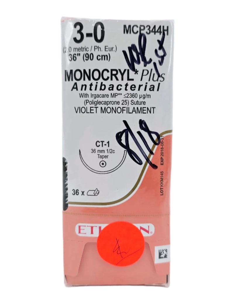 Ethicon MCP344H 3-0 Monocryl Plus Violet 1x36" CT-1 Box of 36