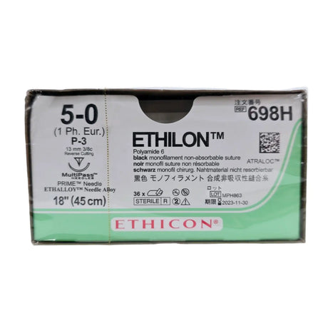 Ethicon 698H 5-0 Ethilon Black 1x18" P-3 Box of 36 Ethicon