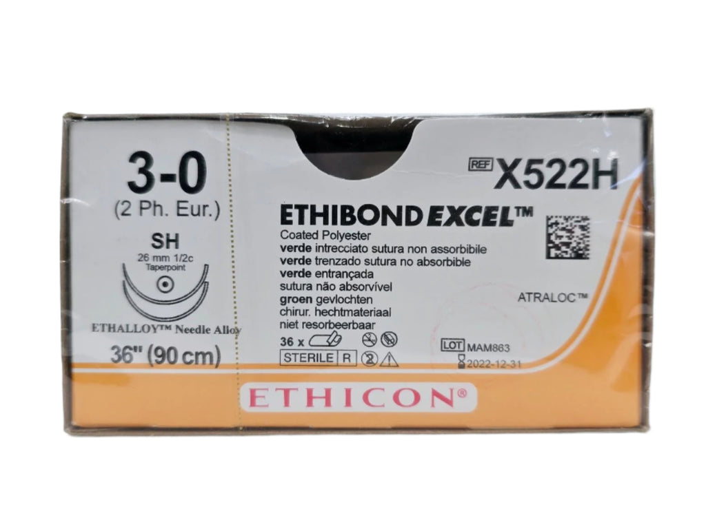 Ethicon X522H 3-0 Ethibond Green 1x36" SH Double Armed Box Of 36