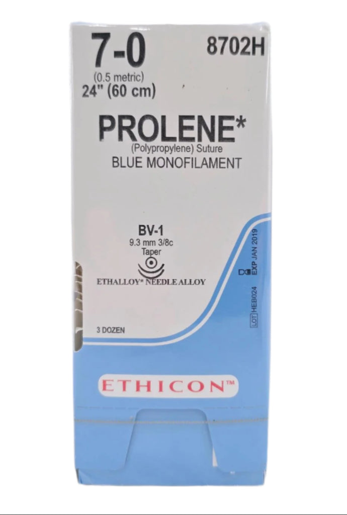 Ethicon 8702H 7-0 Prolene Blue 1x24" BV-1 Double Armed Box of 36