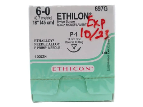 Ethicon 697G 6-0 Ethilon Black 1x18" P-1 Box Of 12 Ethicon