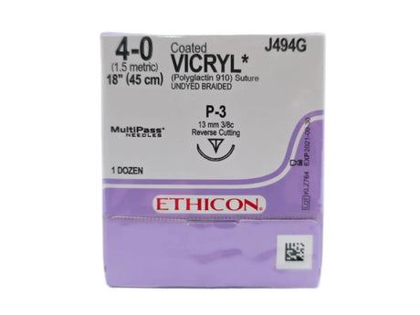 Ethicon J494G 4-0 Coated Vicryl Undyed 1x18" P-3 Box Of 12 Ethicon