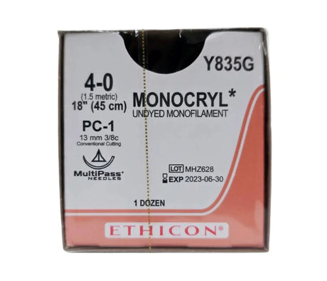 Ethicon Y835G 4-0 Monocryl Undyed 1x18" PC-1 Box Of 12 Ethicon