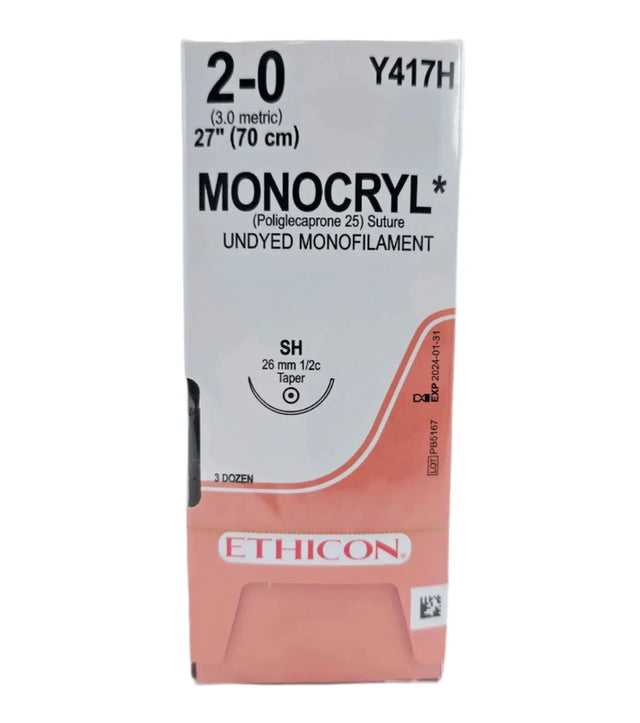 Ethicon Y417H 2-0 Monocryl Undyed 1x27" SH Box Of 36 Ethicon