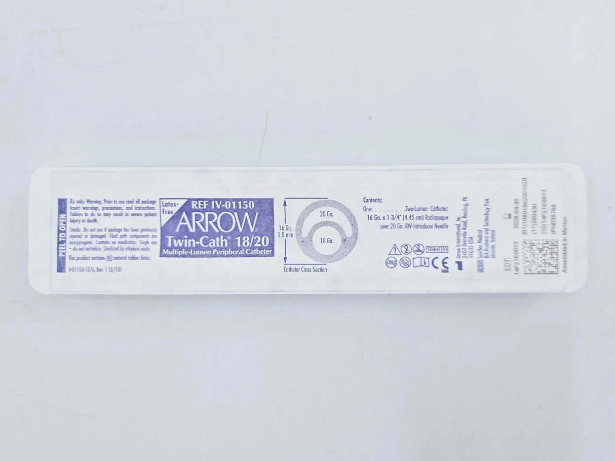 Arrow IV-01150 Twin-Cath 18/20 Multiple Lumen Peripheral Catheter BX/25 Arrow