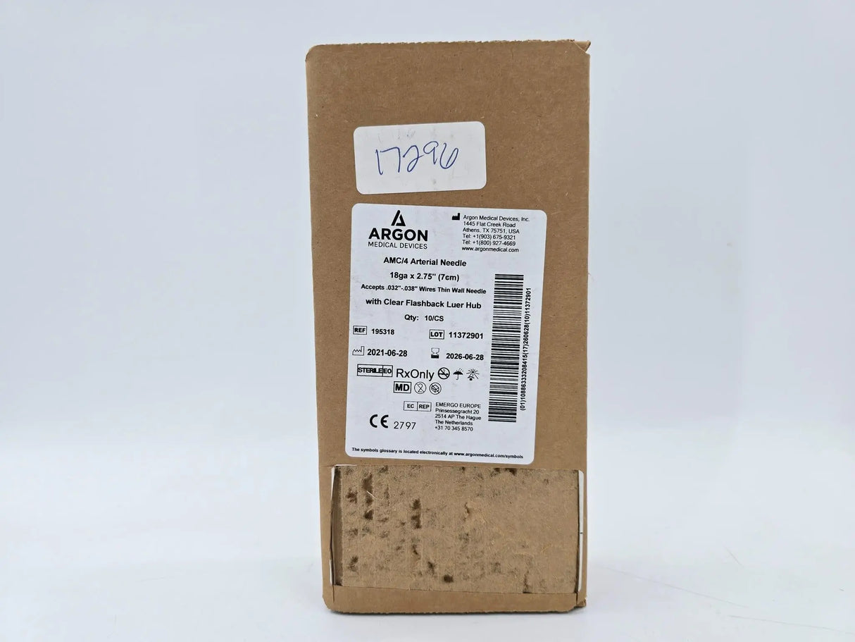 Argon Medical Devices 195318 AMC/4 Arterial Needle 18G. x 2.75" w/ Clear Flashback Luer Hub 10/CS Argon Medical