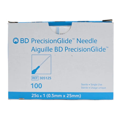 BD 305125 PrecisionGlide Hypodermic Needle Regular Bevel 25G x 1" 100/BX BD