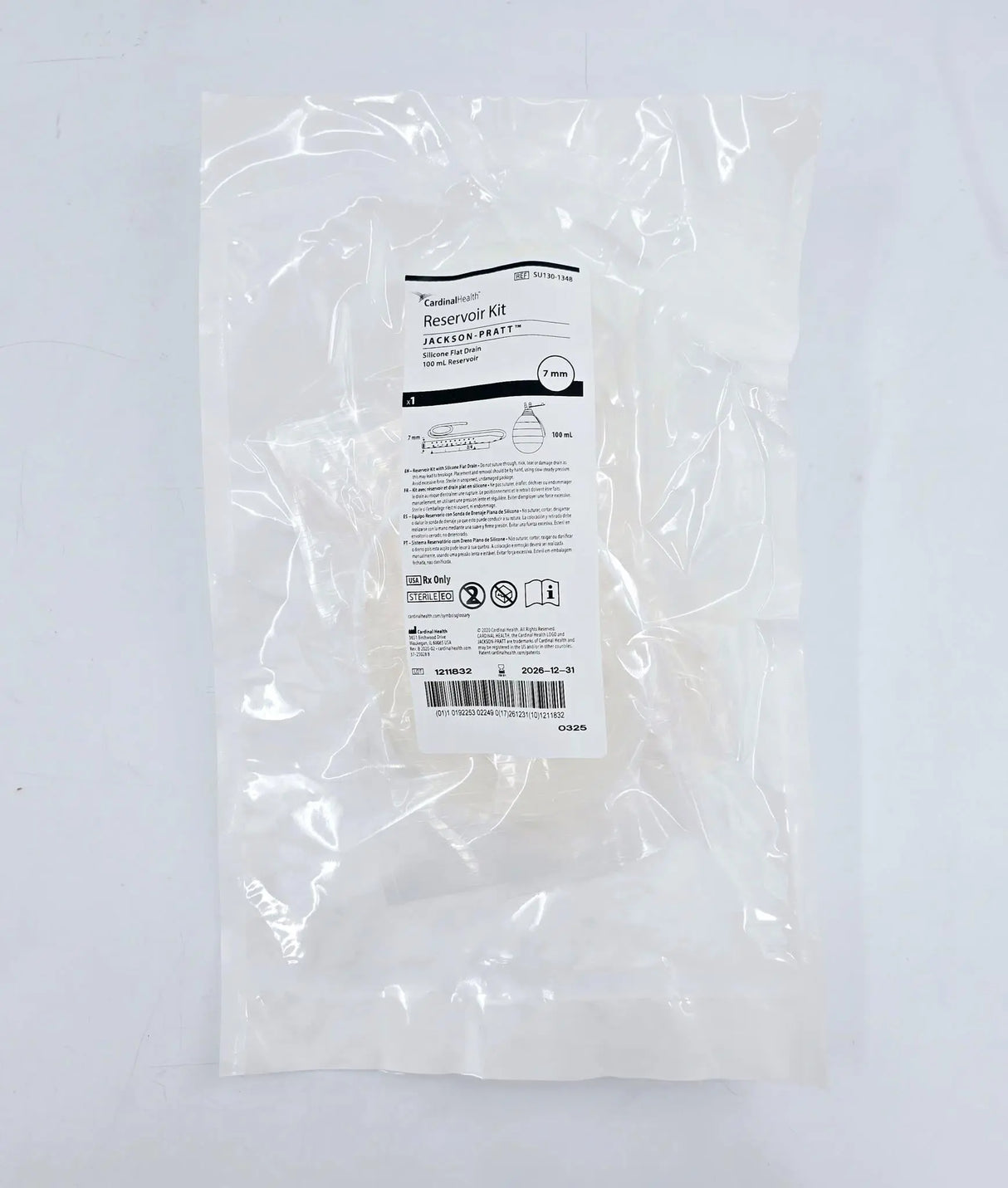 Cardinal Health SU130-1348 Jackson-Pratt Reservoir Kit Silicone Flat Drain 100mL Reservoir 10/CS Cardinal Health