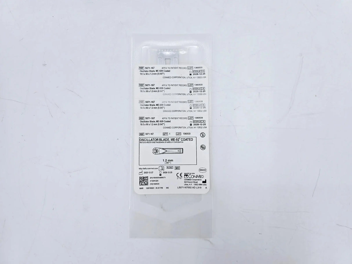 ConMed 5071-167 Large Bone Knee Blade Oscillator Blade ME-92 Coated 19.5mm x 90mm x 1.2mm (.047inch) 5/BX ConMed