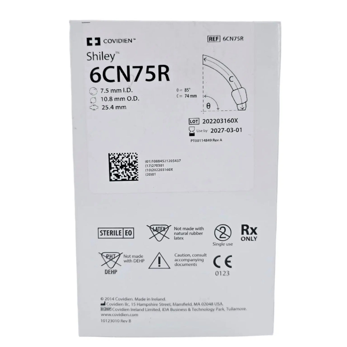 Covidien 6CN75R Shiley 7.5mm I.D. Adult Flexible Tracheostomy Tube w/ Taperguard Cuff Covidien