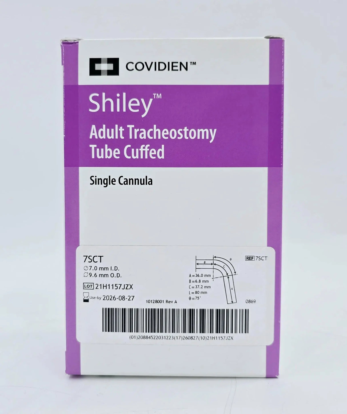 Covidien 7SCT Shiley 7.0mm I.D. Adult Tracheostomy Tube Cuffed Single Cannula Covidien