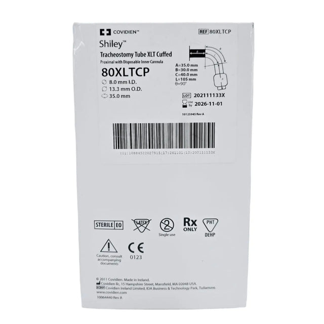 Covidien 80XLTCP Shiley 8.0mm I.D. Tracheostomy Tube XLT Cuffed Proximal w/ Disposable Inner Cannula Covidien