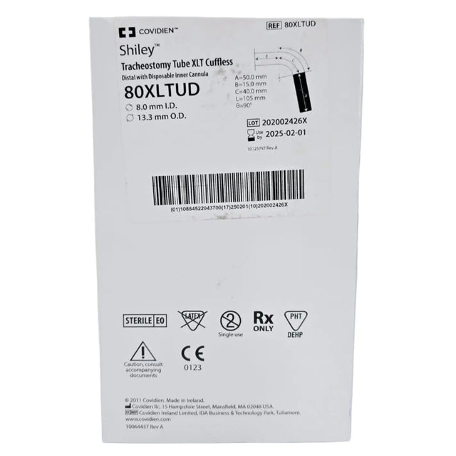 Covidien 80XLTUD Shiley 8.0mm I.D. Tracheostomy Tube XLT Cuffless Distal w/ Disposable Inner Cannula Covidien