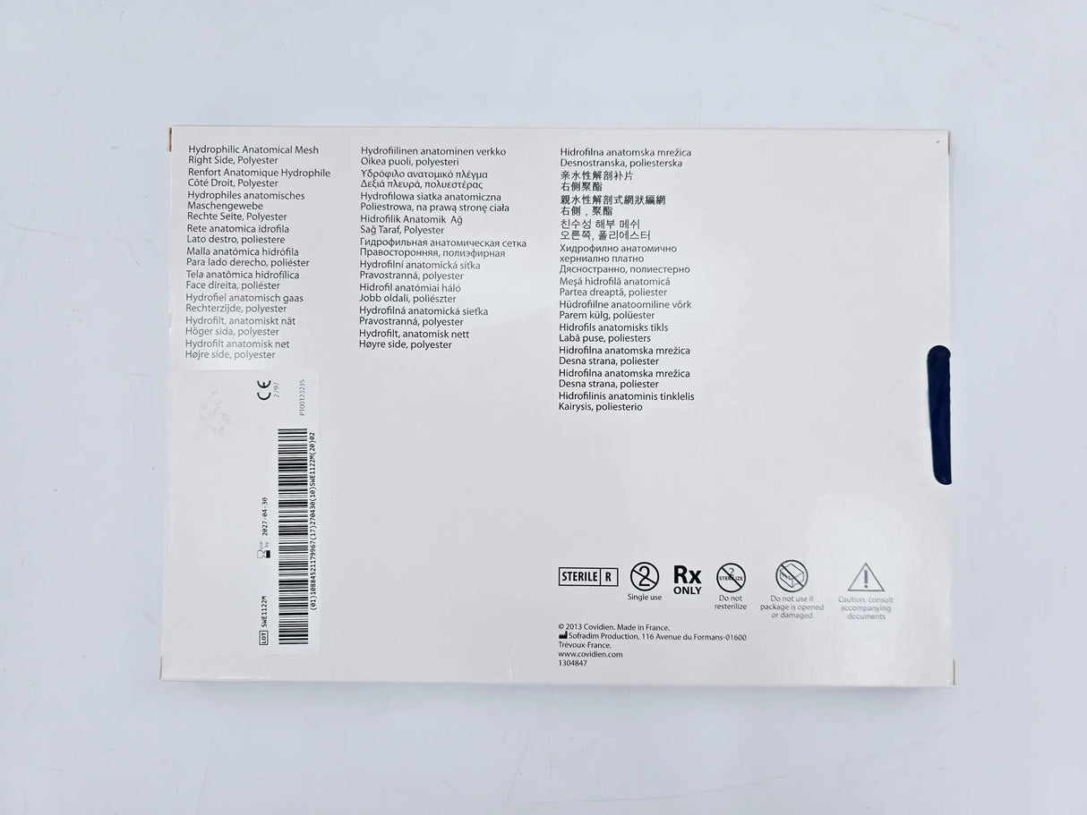 Covidien TECT1612AR Parietex Hydrophilic Anatomical Mesh Right Side Polyester 16cmx12cm Covidien