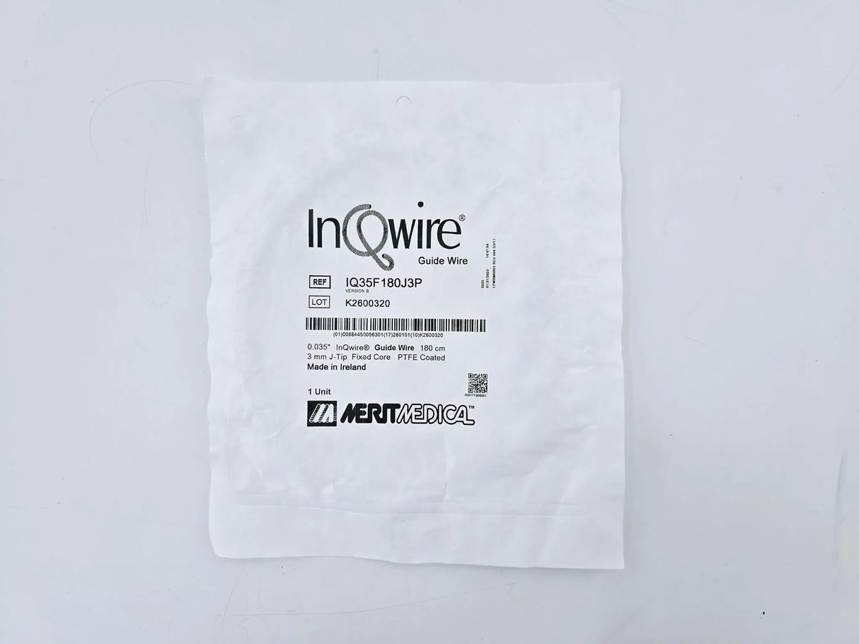 Merit IQ35F180J3P InQwire Guide Wire 3mm J-Tip Fixed Core 0.035" x 180cm Merit Medical
