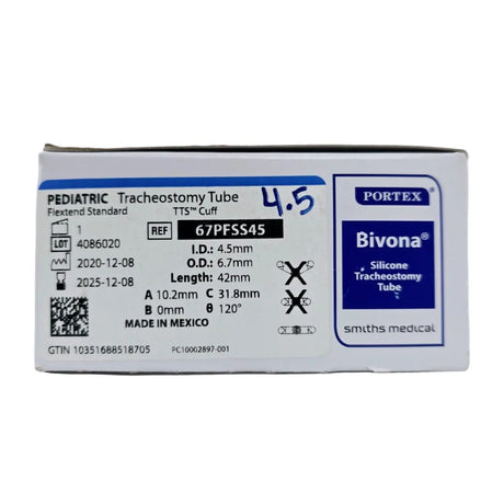 Smiths Medical 67PFS45 Portex Bivona Pediatric Tracheostomy Tube Flextend Standard TTS Cuff 42mm Length Smiths Medical