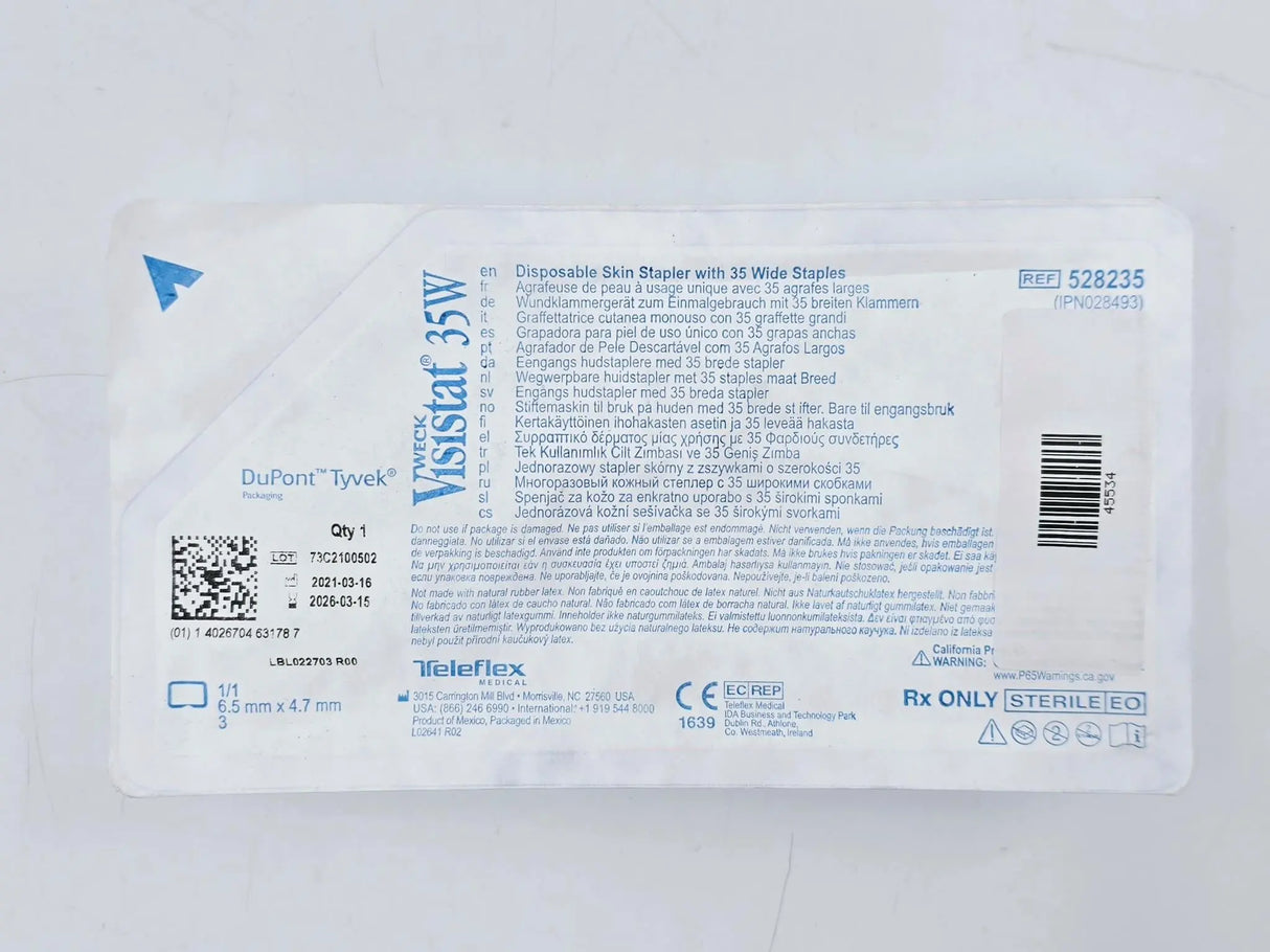 Teleflex Weck IPN028493 Visistat 35W Disposable Skin Stapler w/ 35 Wide Staples Teleflex Weck