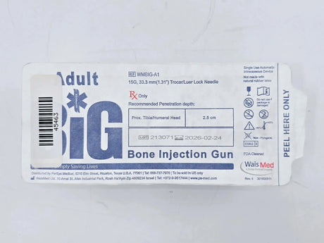 WaisMed WMBIG-A1 Adult Big Bone Injection Gun 15G 33.3mm Trocar/Luer Lock Needle Prox. Tibia/Humeral Head 2.5cm WaisMed
