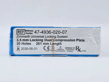 Zimmer 47-4936-020-07 Universal Locking System 3.5mm Locking Dual Compression Plate 20 Holes 261mm Length Zimmer
