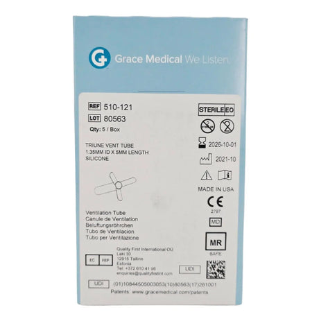 Grace Medical 510-121 Triune Vent Tube 1.35mm ID x 5mm Length 5/BX Grace Medical