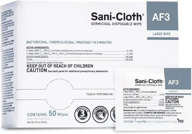 PDI SANI-CLOTH AF3 GERMICIDAL DISPOSABLE WIPE AF3 Germicidal Disposable Wipe, Large, 5" x 8", 50/bx 10bx/cs PDI