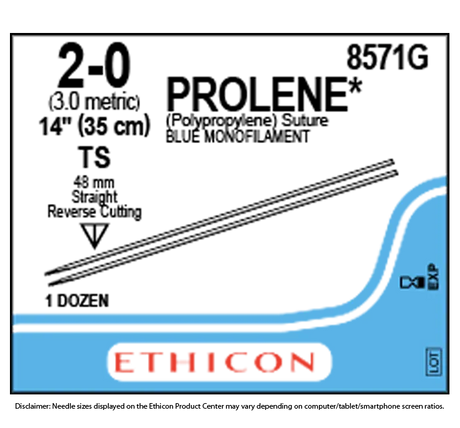Ethicon Prolene 8571G Suture - Blue Monofilament Polypropylene, Nonabsorbable (Box of 12) Ethicon