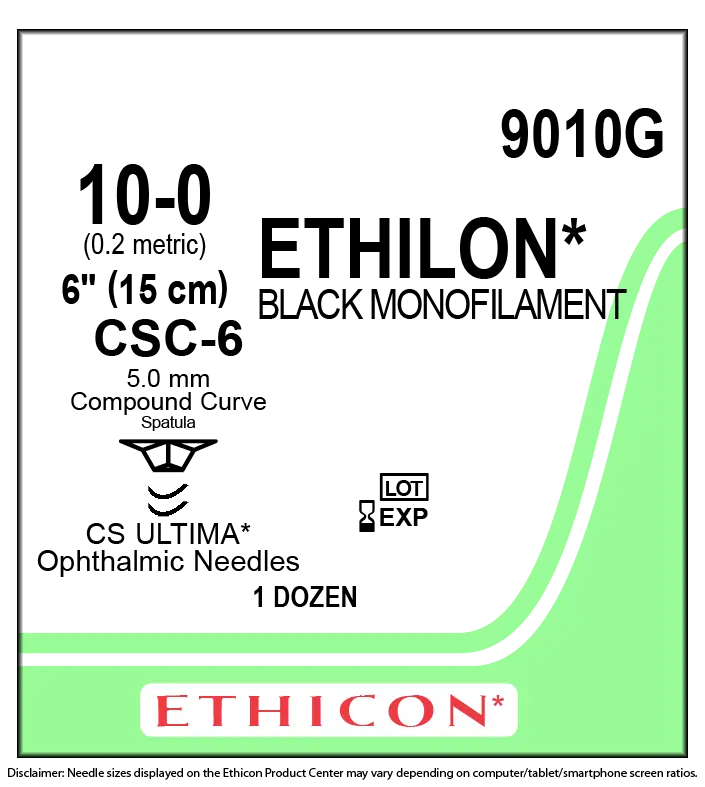 Ethicon Ethilon 9010G Suture - Black Nylon Monofilament, Nonabsorbable (Box of 12) Ethicon