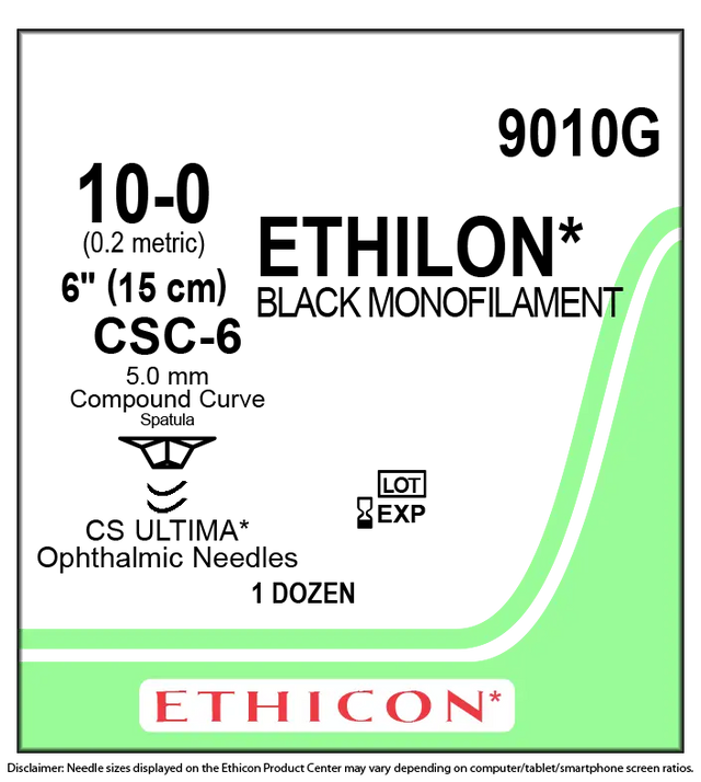 Ethicon Ethilon 9010G Suture - Black Nylon Monofilament, Nonabsorbable (Box of 12) Ethicon