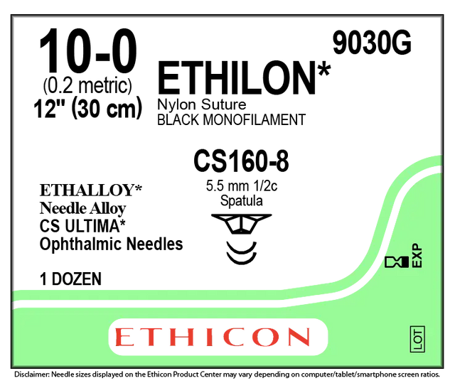 Ethicon Ethilon 9030G Suture - Black Nylon Monofilament, Nonabsorbable (Box of 12) Ethicon
