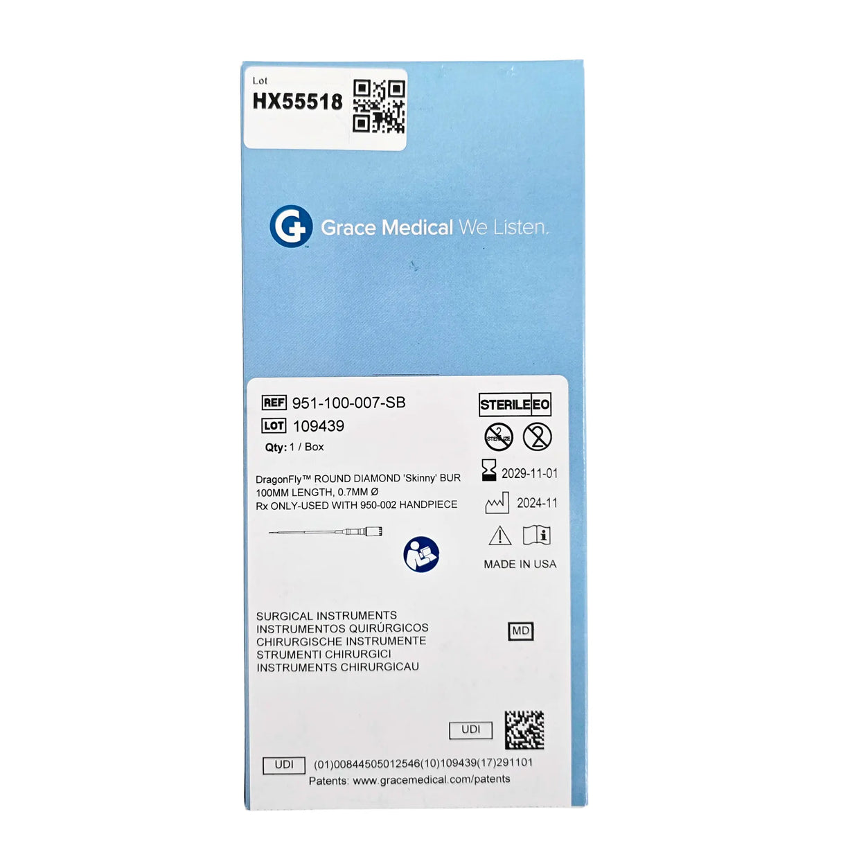 Grace Medical 951-100-007-SB DragonFly Round Diamond Skinny Bur 100mm x 0.7mm – New Grace Medical