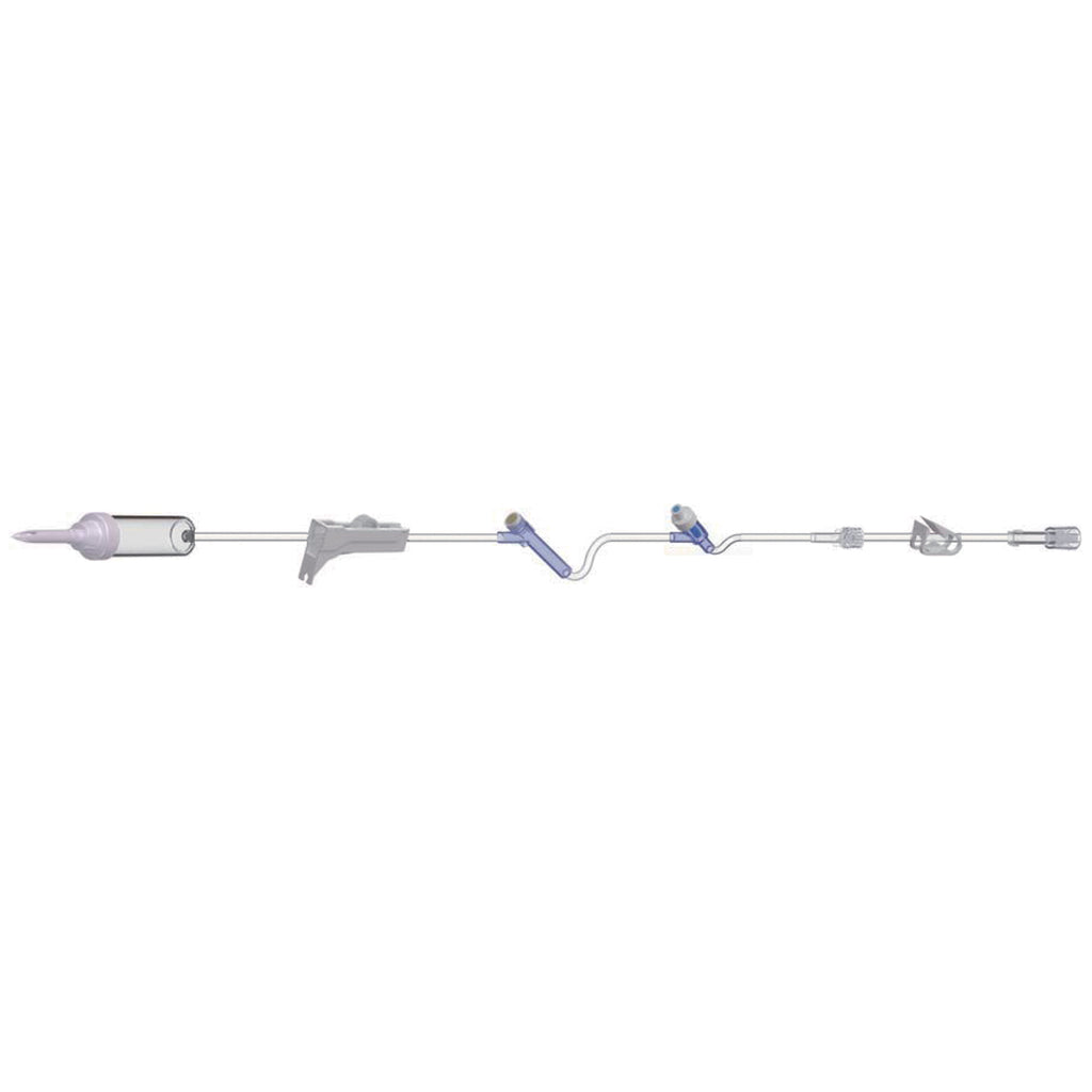 AMSINO IV Admin Set, Pre-Attached Extension, Roberts Clamp, Rotating Male Luer Lock 108305