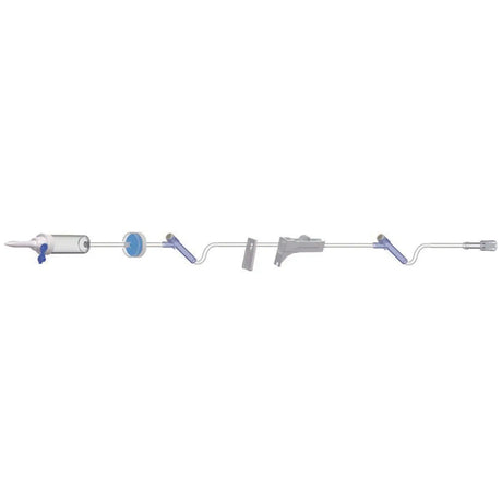 AMSINO Adult Primary Piggyback IV Set, 15 Drops/mL, 110" Length, 22 mL Priming, Vented/Non-Vented, Back Check Valve, 1 Slide Clamp, 2 Pre-Pierced Y Sites, Roller Clamp, Rotating Male Luer Lock, Poly Pouch, 50/cs Amsino International, Inc.