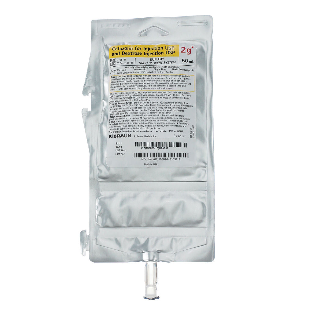 B BRAUN DUPLEX SYSTEM - 2g Cefazolin & Dextrose Injection, 50mL, 24/cs (Rx), Non-Returnable (Continental US+HI Only, Excluding IN and ND)