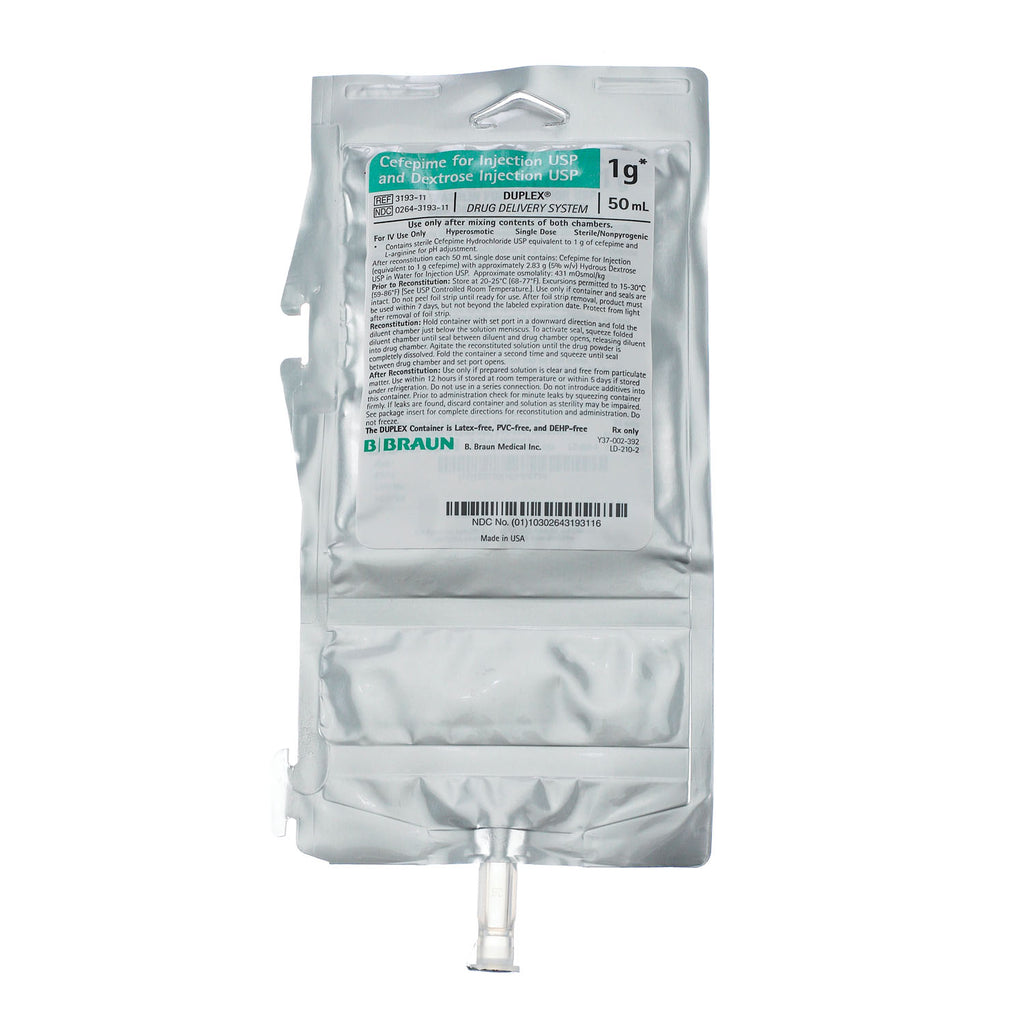 B BRAUN DUPLEX SYSTEM - 1g Cefepime & Dextrose Injection, 50mL, 24/cs (Rx), Non-Returnable (Continental US+HI Only, Excluding IN and ND)