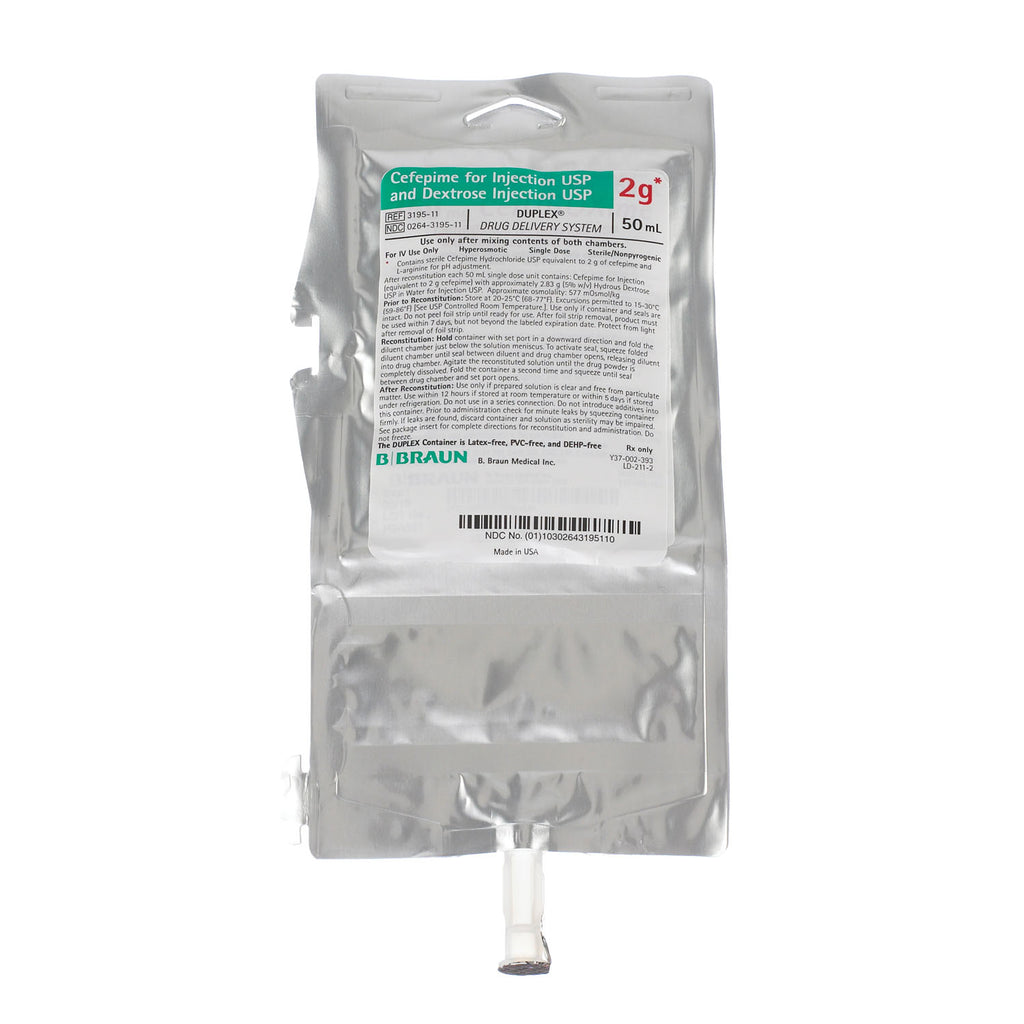 B BRAUN DUPLEX SYSTEM - 2g Cefepime & Dextrose Injection, 50mL, 24/cs (Rx), Non-Returnable (Continental US+HI Only, Excluding IN and ND)