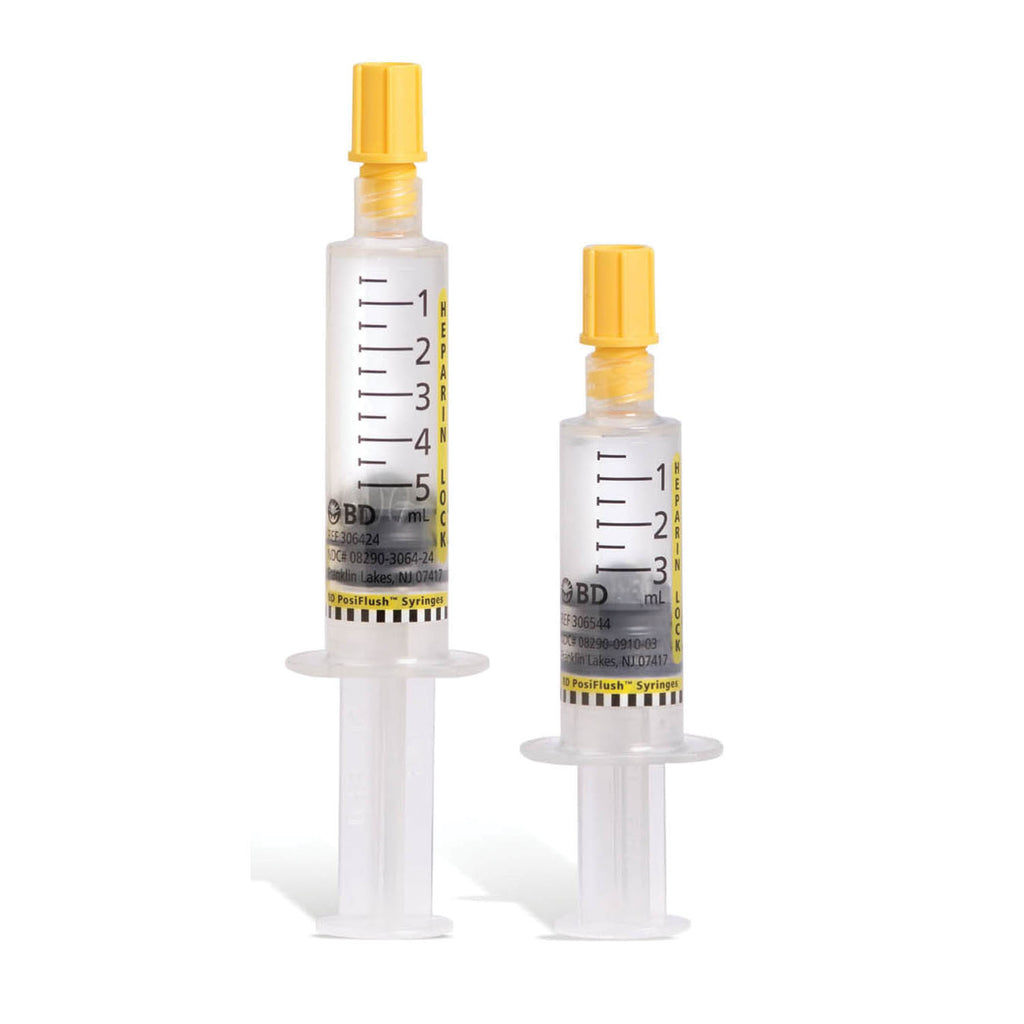 BD POSIFLUSH HEPARIN LOCK FLUSH SYRINGES - Heparin Lock Flush Syringe, 100 Units/mL, 5mL, 30/bx, 16 bx/cs (Rx) (Temp Sensitive; Non-Returnable) (Continental US Only) (Drop Ship Requires Pre-Approval) Max weekly quantity allowed: 10