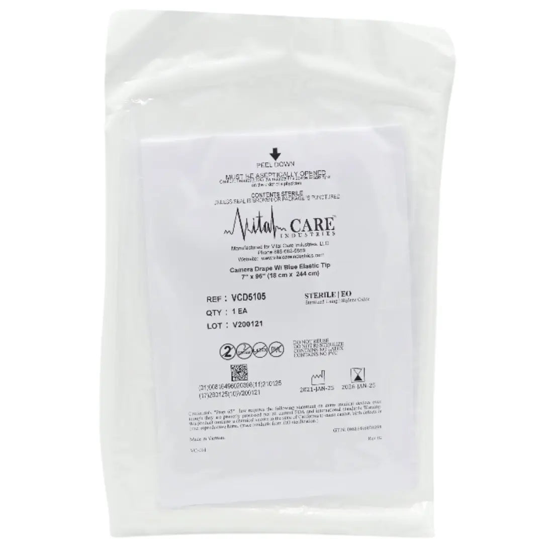 Vital Care VCD5105 Camera Drape 7" x 96" with Blue Elastic Tip Sterile Vital Care Industries