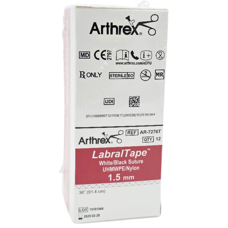 Arthrex AR-7276T LabralTape 1.5mm 36" White/Black UHMWPE Suture 12 Pack Arthrex