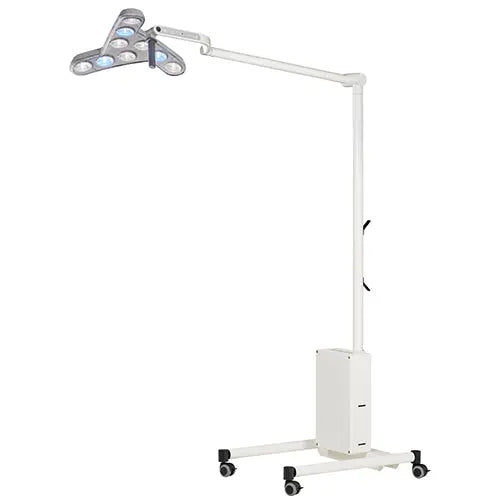 Waldmann TRIANGO LED 100-3 F Minor Procedure Light, battery, 100,000 lux/1M, color change - 3700K, 4300K and 4700K, CRI>96, four dimming levels. With roller stand. Waldmann Lighting