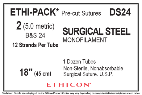 Ethicon Stainless Steel DS24 Suture - Stainless Steel, Nonabsorbable Ethicon