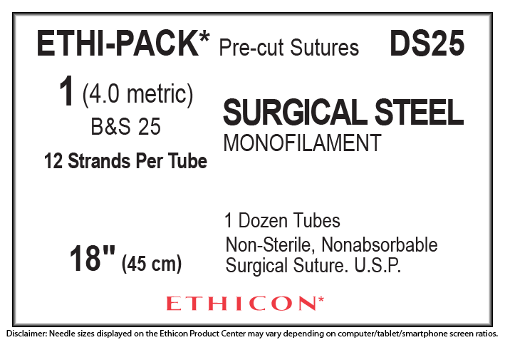 Ethicon Stainless Steel DS25 Suture - Stainless Steel, Nonabsorbable Ethicon