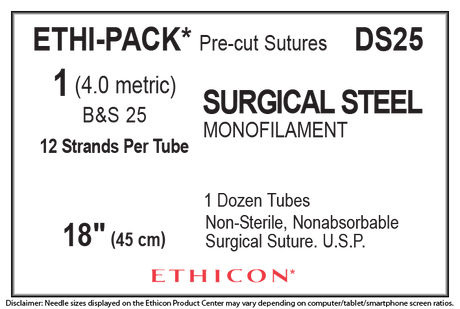 Ethicon Stainless Steel DS25 Suture - Stainless Steel, Nonabsorbable Ethicon