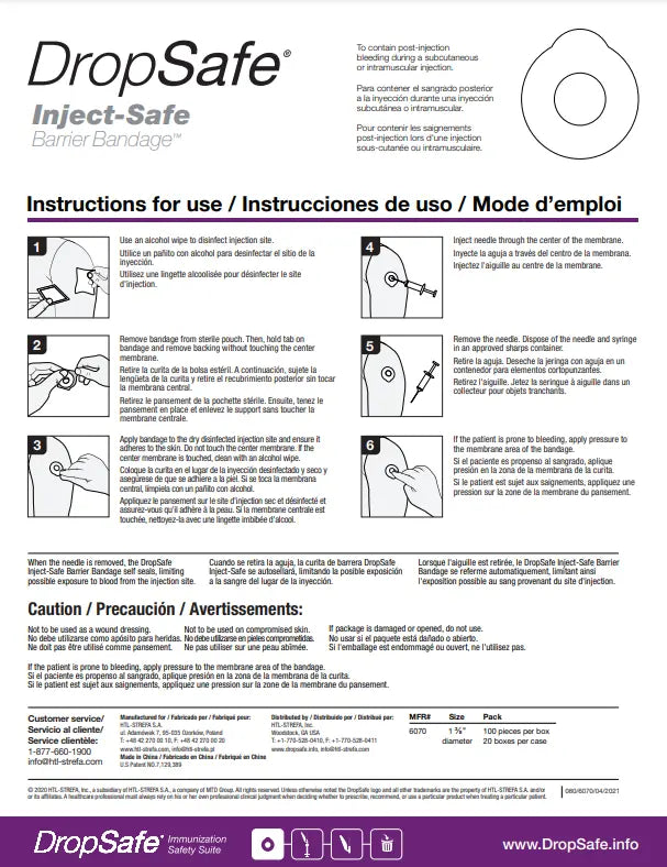 DropSafe 1-3/8" Diameter film & foam round white sterile pre-injection adhesive strip HTL-STREFA