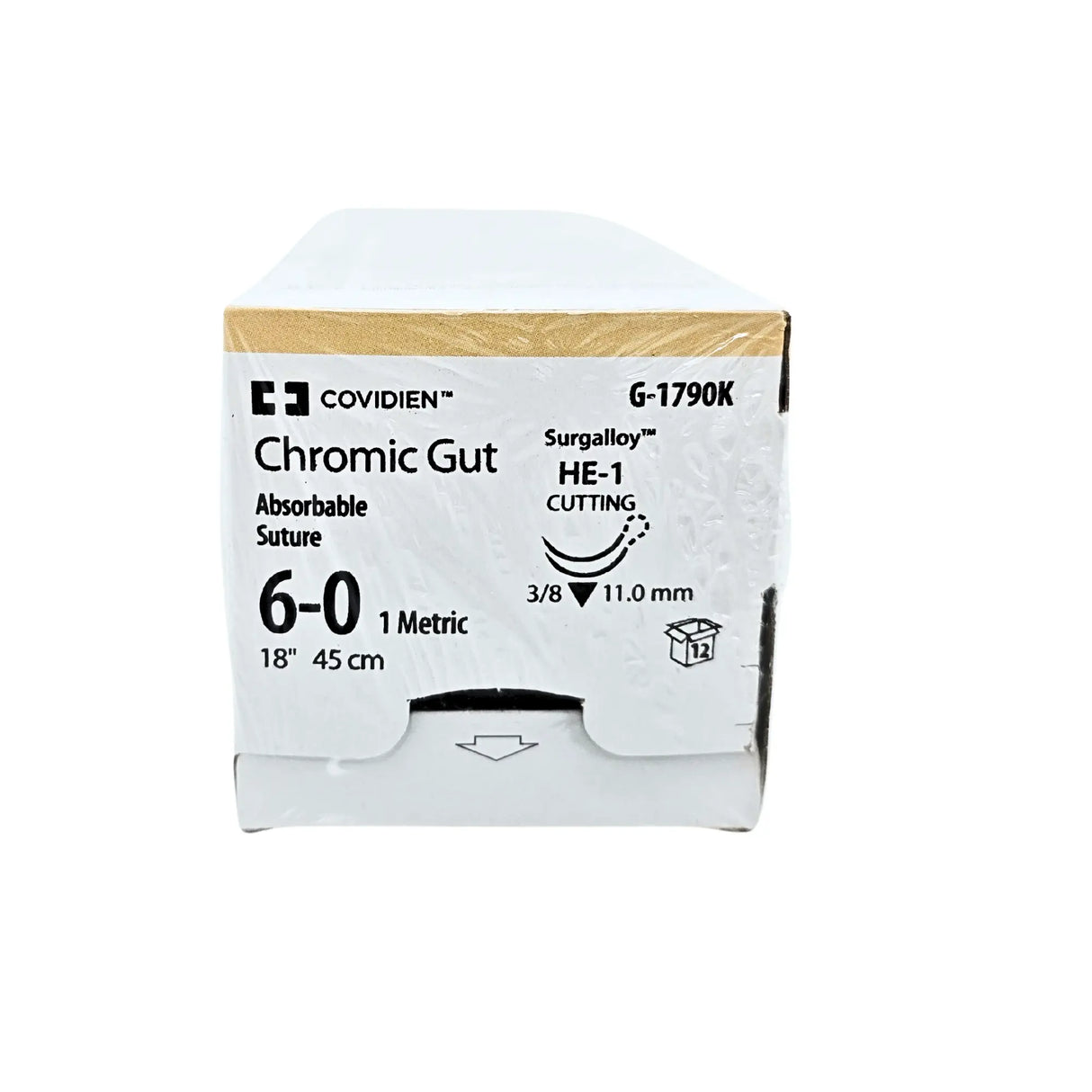 Covidien G-1790K Surgigut Chromic Gut Absorbable Suture Size 6-0 with HE-1 Needles – Box of 12 Covidien