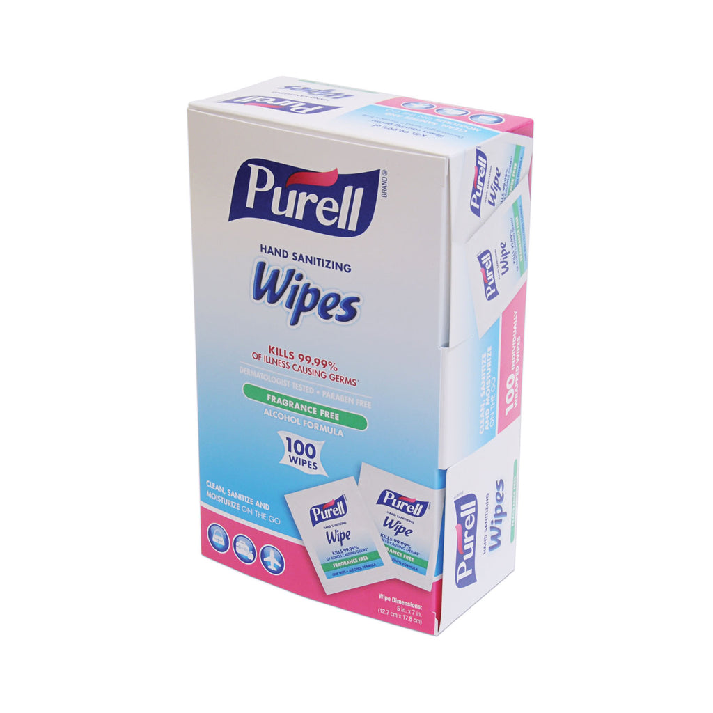 GOJO PURELL SANITIZING HAND WIPES Wipes, Individually Wrapped, 100 Ct Box, 10 bx/cs