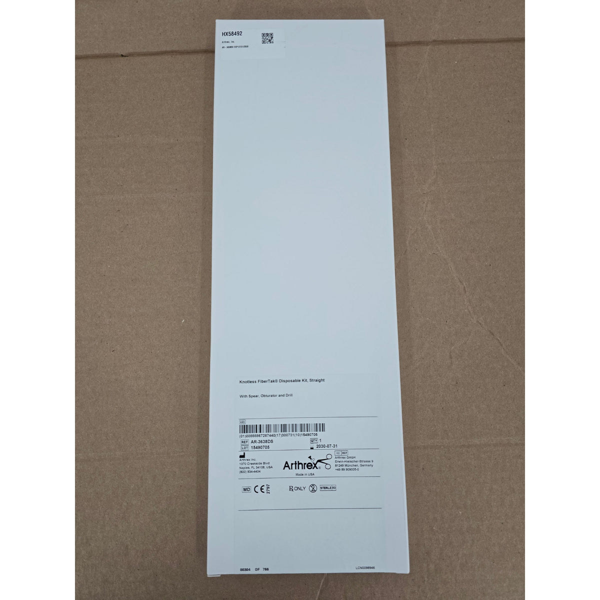 Arthrex AR-3638DS Knotless FiberTak Disposable Kit Straight w/ Spear, Obturator & Drill 1/EA Arthrex